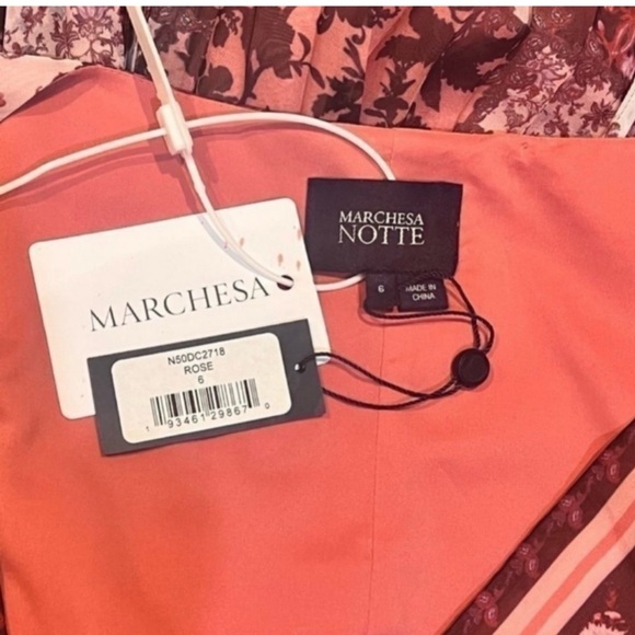 MARCHESA Notte Floral Pleated A-Line Faux Wrap Short Sleeve Midi-Dress Size 6 - Picture 10 of 12